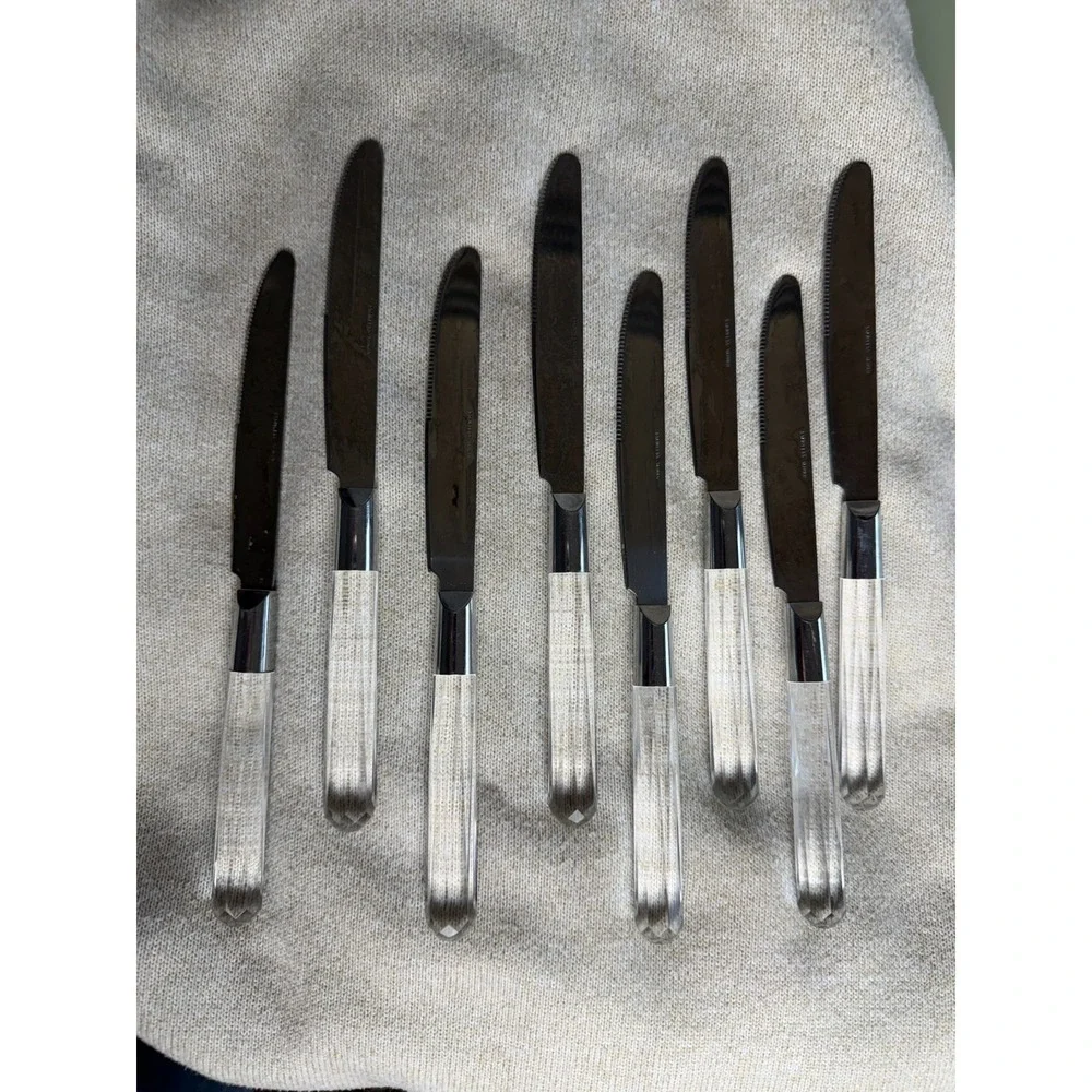 Vintage Steak Knives Set 8 Lucite‎ Handles Stainless Taiwan Retro MCM